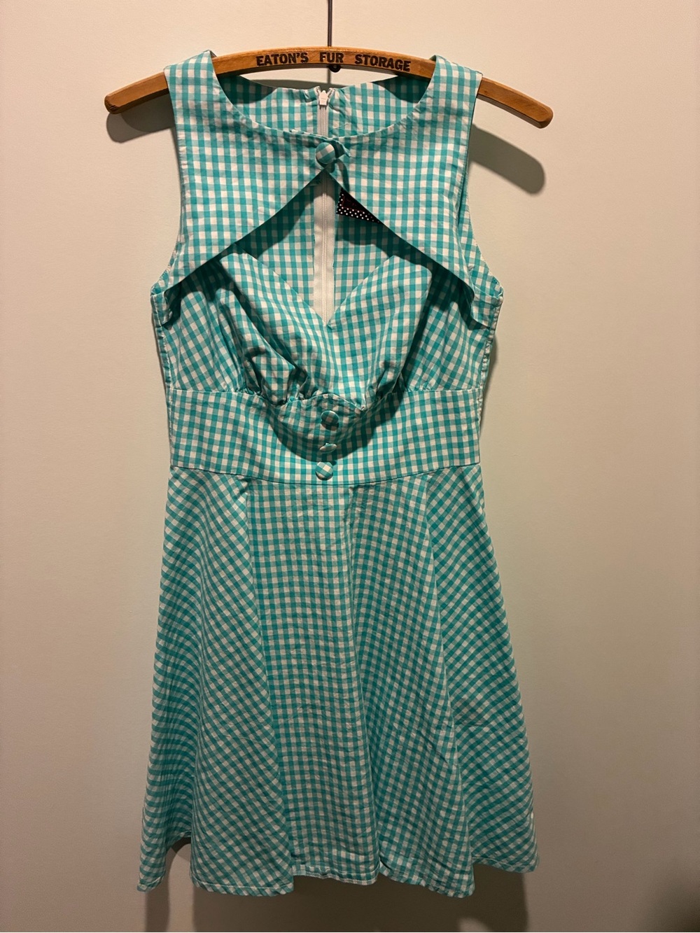 Voodoo Vixen Retro Blue Gingham w Bodice Cutout Sz Medium - VG Condition